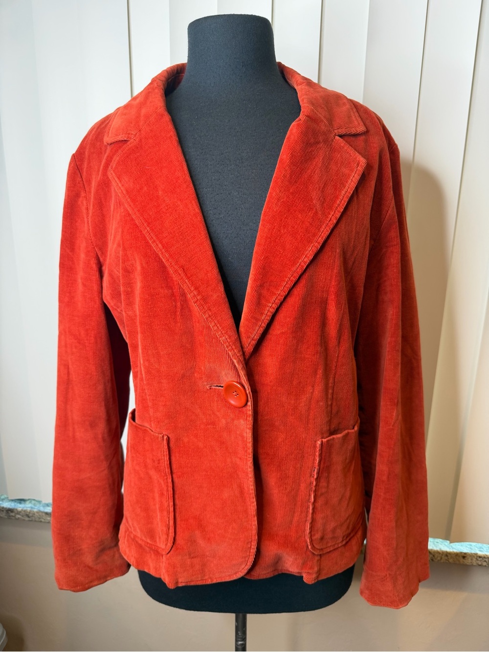Larry Levine Stretch Burnt Orange Corduroy Single-Button Blazer Jacket Size 12